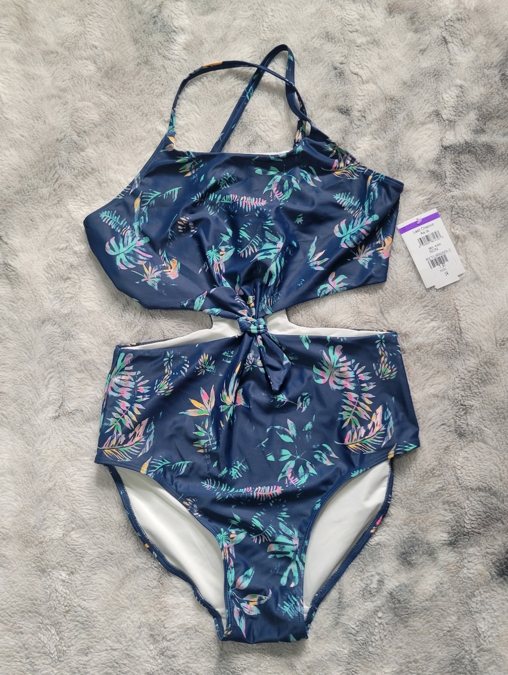 New Melrose and Market Girl's 14 Blue Tropical Print One Piece Swimsuit